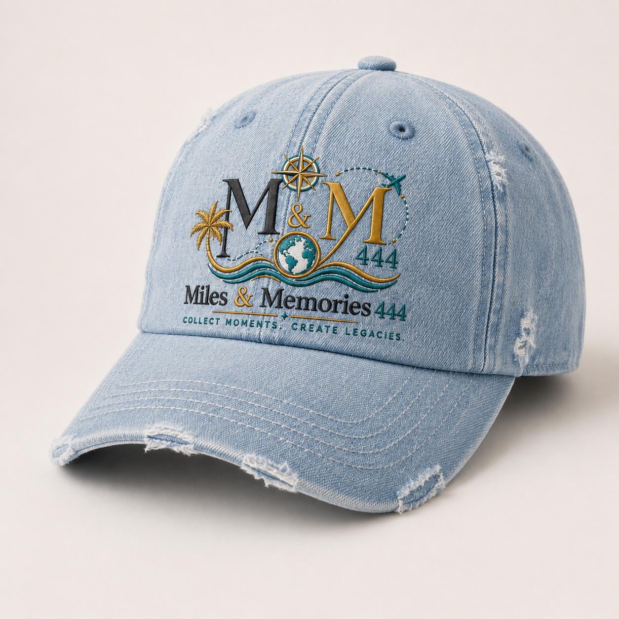 Distressed denim Miles & Memories cap