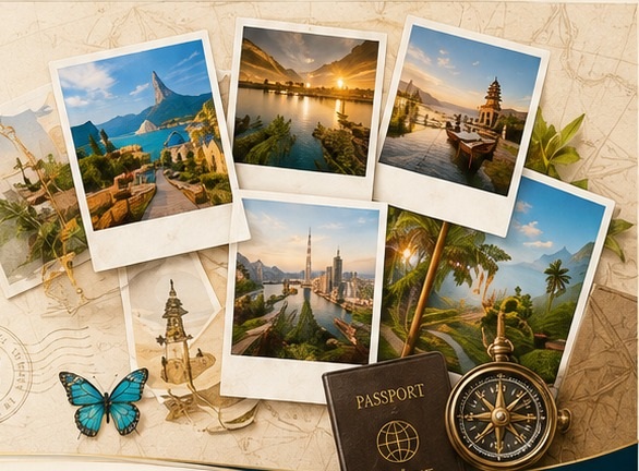 Travel memories and postcards